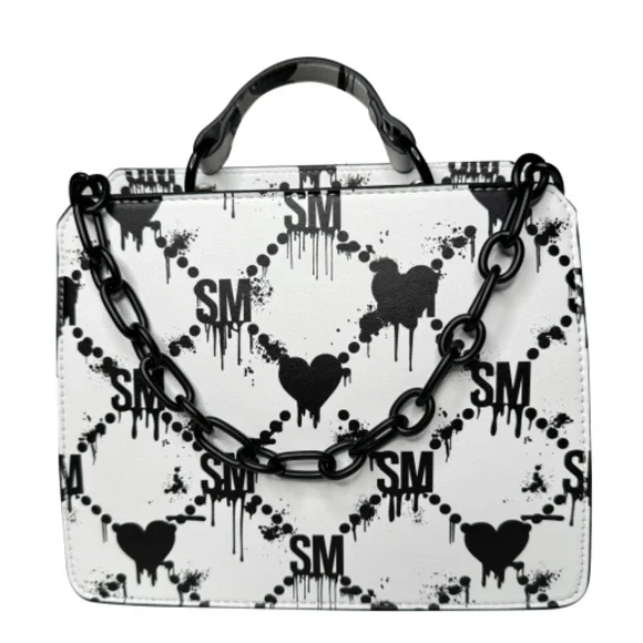 Steve Madden Evelyn Convertible Crossbody Bag - White/Black Hearts - Picture 2 of 3